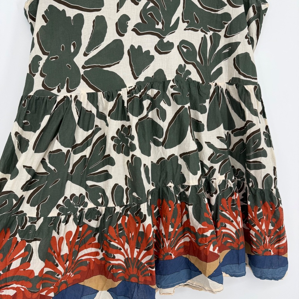 Ashley Stewart Cotton Botanical Tiered Mini Dress Green Orange Plus Size 22/24 - Picture 5 of 10